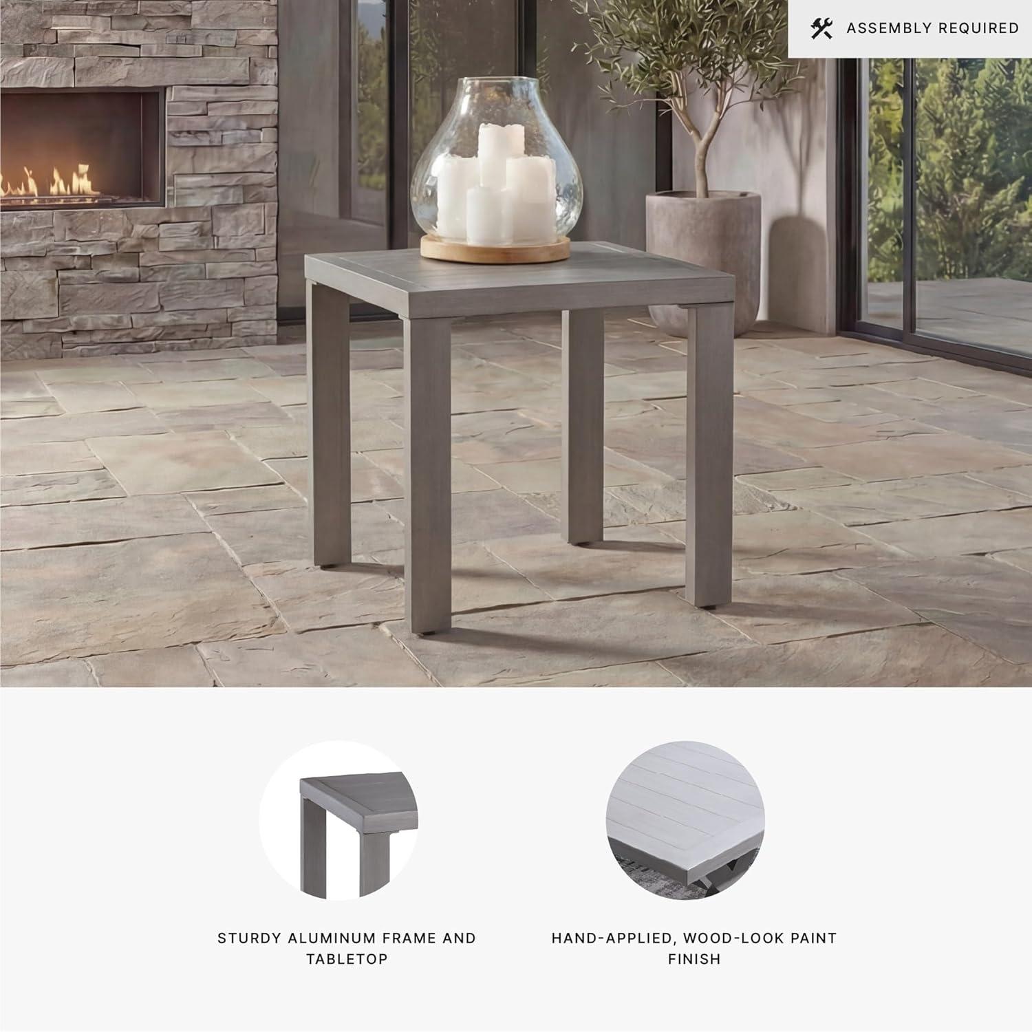 imageSignature Design by Ashley Dillon Beach Durable Outdoor Side Table AllWeather Aluminum Frame for LowMaintenance Patio Backyard or Poolside Living Gray