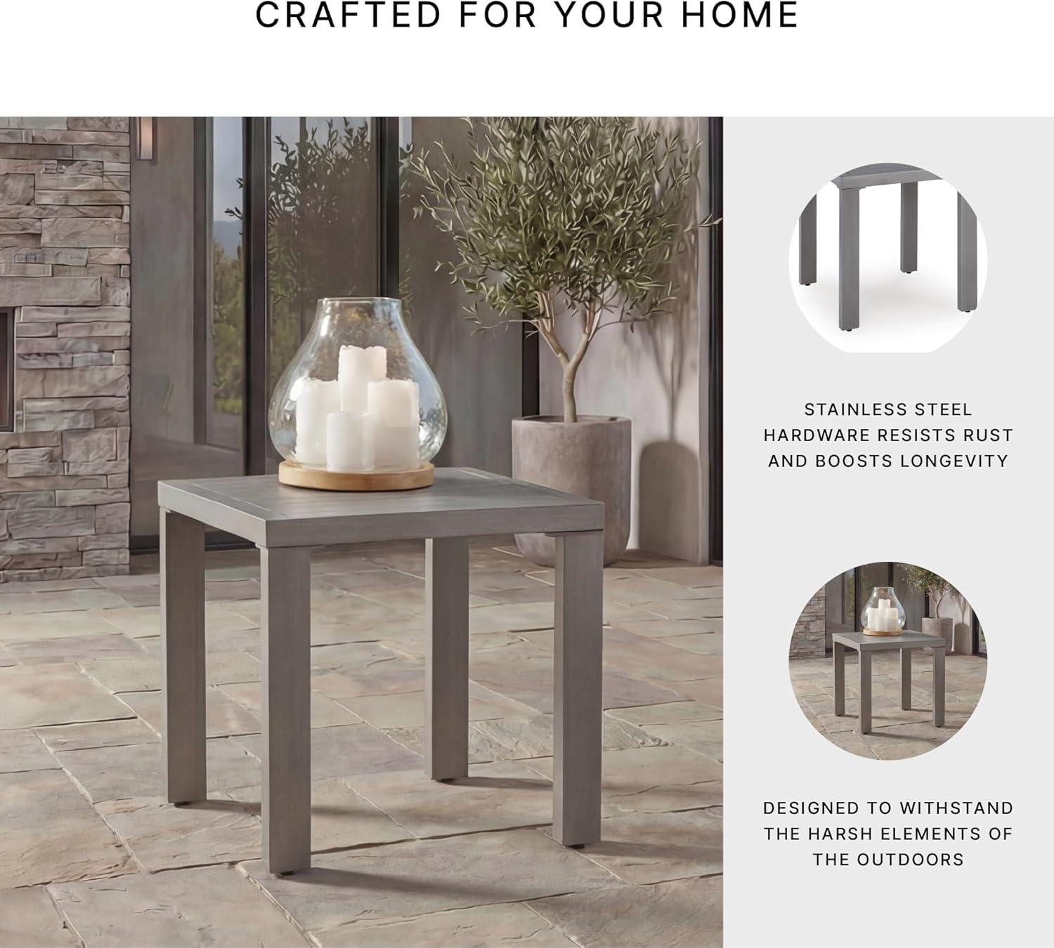 imageSignature Design by Ashley Dillon Beach Durable Outdoor Side Table AllWeather Aluminum Frame for LowMaintenance Patio Backyard or Poolside Living Gray