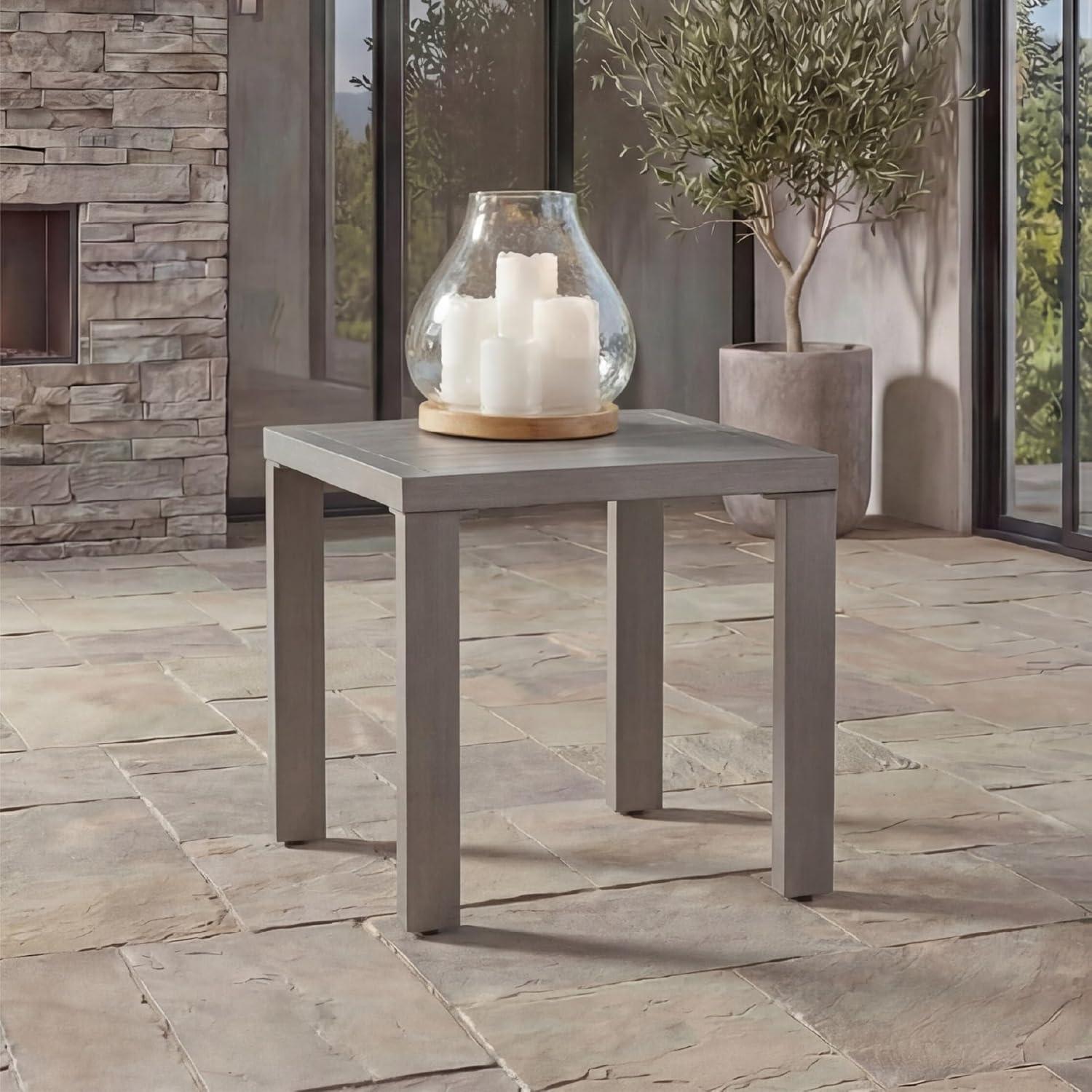 imageSignature Design by Ashley Dillon Beach Durable Outdoor Side Table AllWeather Aluminum Frame for LowMaintenance Patio Backyard or Poolside Living Gray