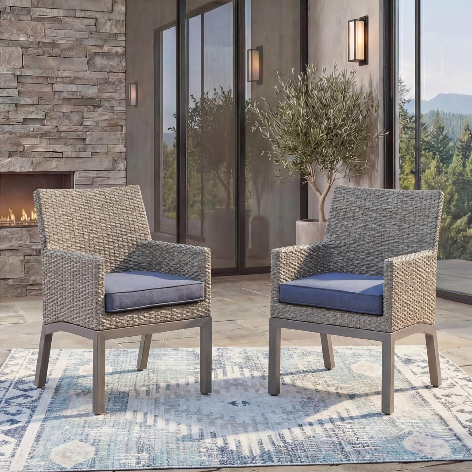 imageSignature Design by Ashley Dillon Beach Outdoor Armchair Gray Resin Wicker Aluminum Frame Nuvella Fabric Cushions LowMaintenance Patio Porch or Deck Seating Set of 2