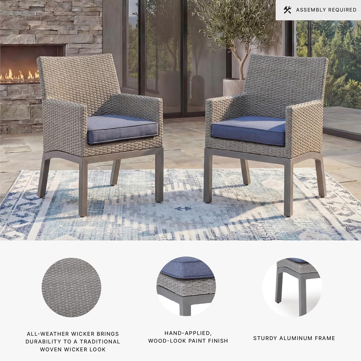 imageSignature Design by Ashley Dillon Beach Outdoor Armchair Gray Resin Wicker Aluminum Frame Nuvella Fabric Cushions LowMaintenance Patio Porch or Deck Seating Set of 2