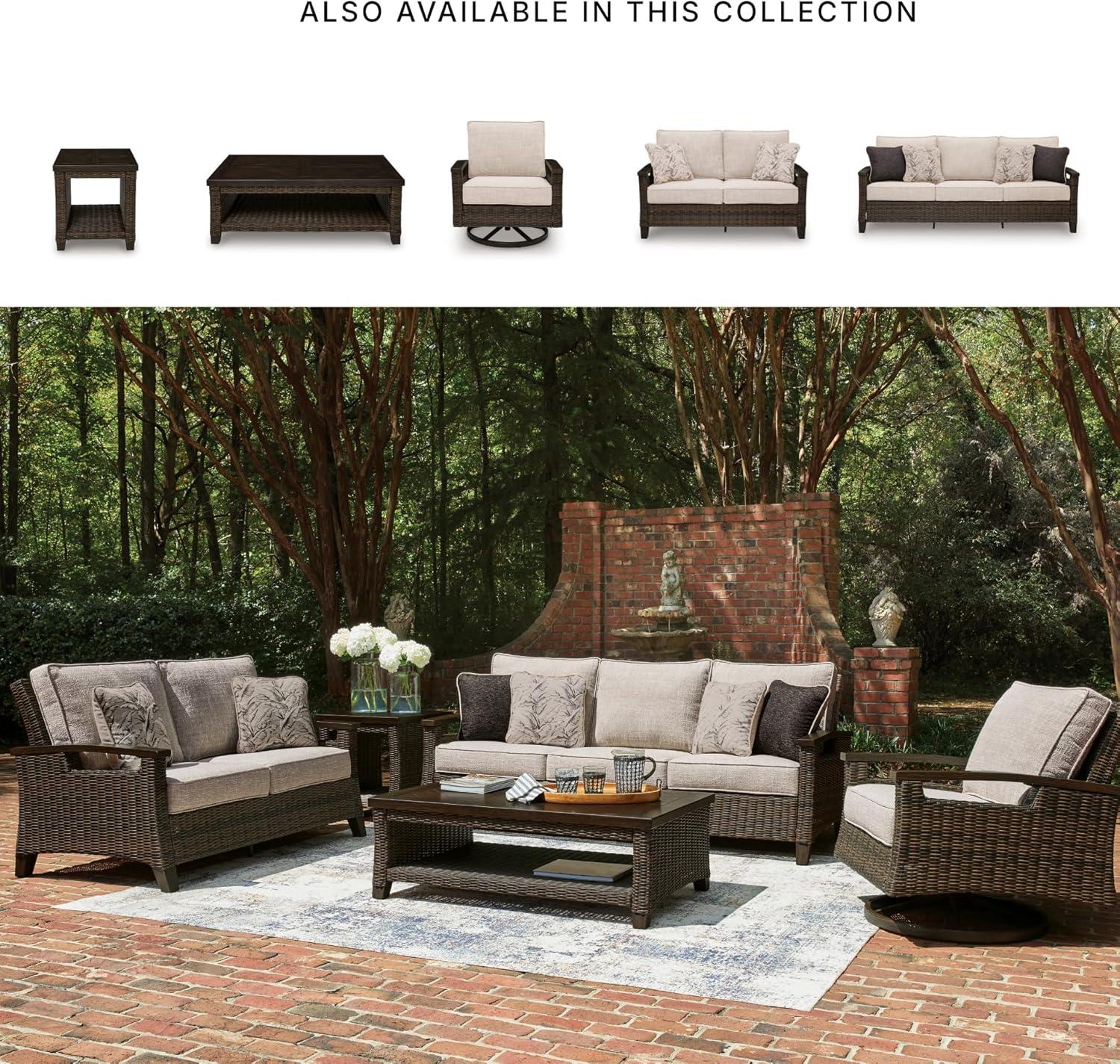 imageSignature Design by Ashley Drakes Beach Outdoor Coffee Table Resin Wicker with Aluminum Frame and WoodLook Finish for Patio Deck and Poolside Seating 48 x 30