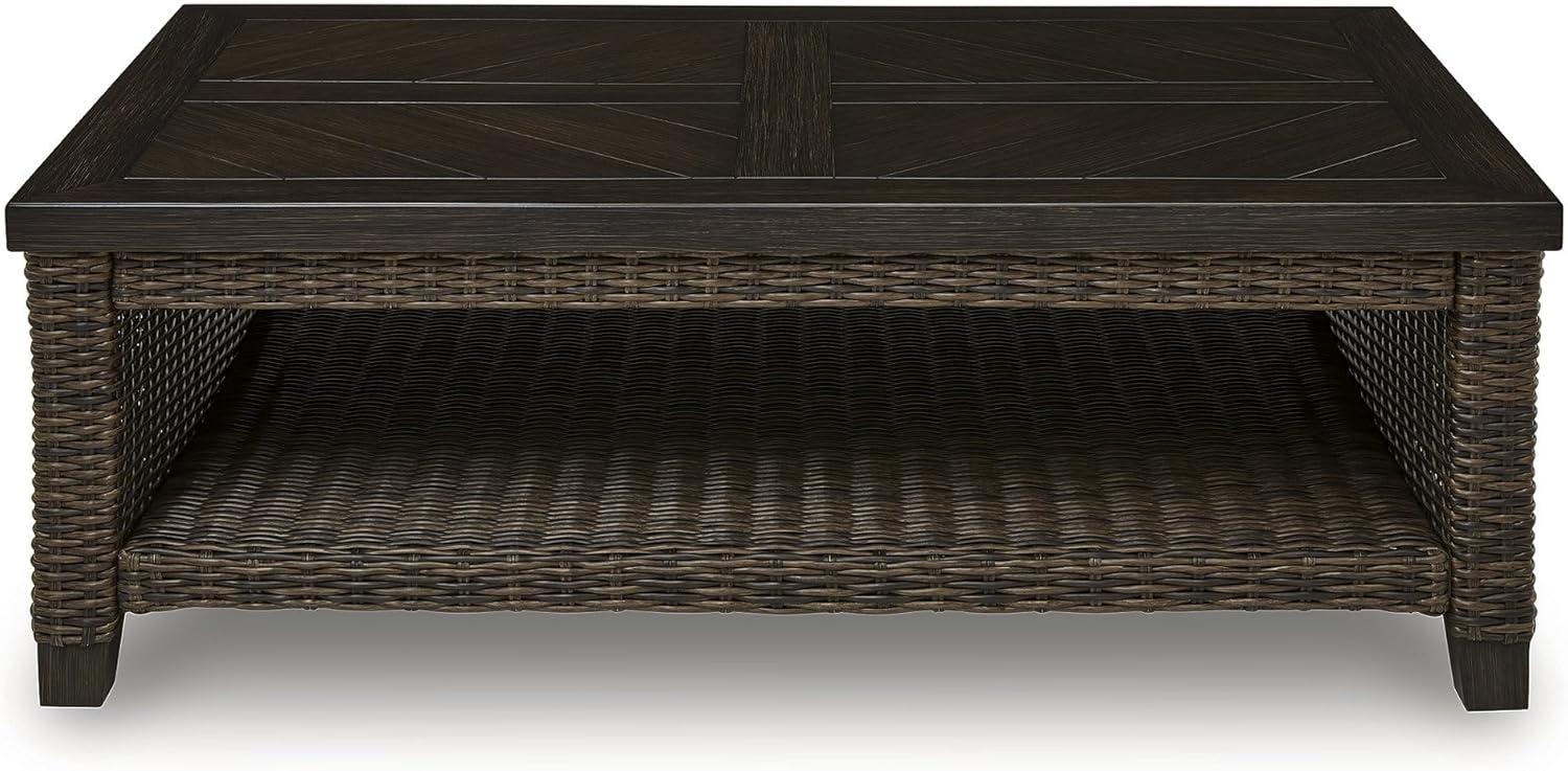 imageSignature Design by Ashley Drakes Beach Outdoor Coffee Table Resin Wicker with Aluminum Frame and WoodLook Finish for Patio Deck and Poolside Seating 48 x 30