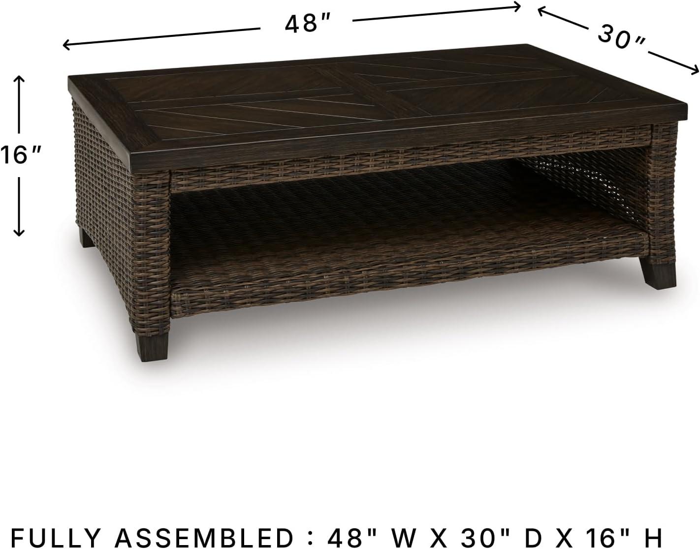 imageSignature Design by Ashley Drakes Beach Outdoor Coffee Table Resin Wicker with Aluminum Frame and WoodLook Finish for Patio Deck and Poolside Seating 48 x 30