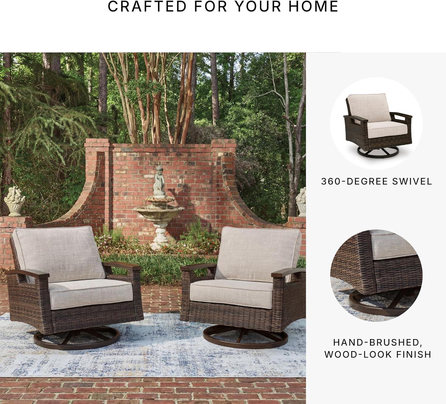 imageSignature Design by Ashley Drakes Beach Outdoor Lounge Chair Resin Wicker Aluminum Frame 360Degree Swivel Rocker Comfort for Patio Deck Entertaining