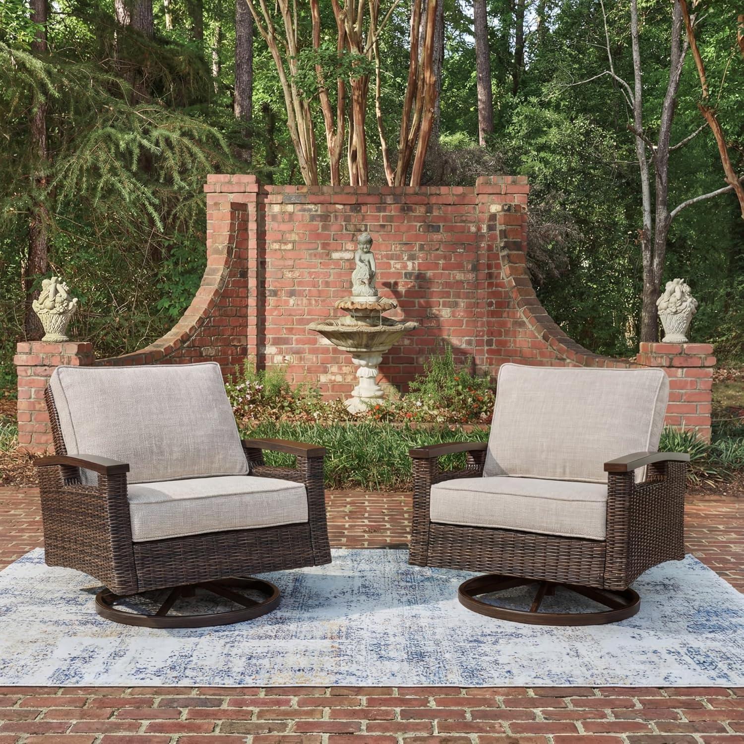 imageSignature Design by Ashley Drakes Beach Outdoor Lounge Chair Resin Wicker Aluminum Frame 360Degree Swivel Rocker Comfort for Patio Deck Entertaining