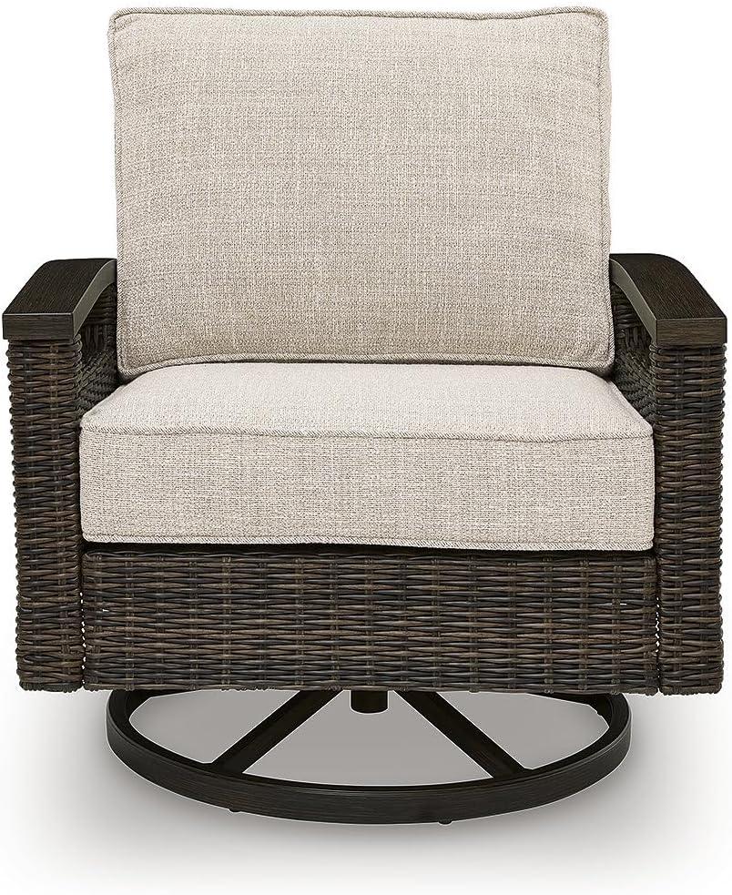imageSignature Design by Ashley Drakes Beach Outdoor Lounge Chair Resin Wicker Aluminum Frame 360Degree Swivel Rocker Comfort for Patio Deck Entertaining