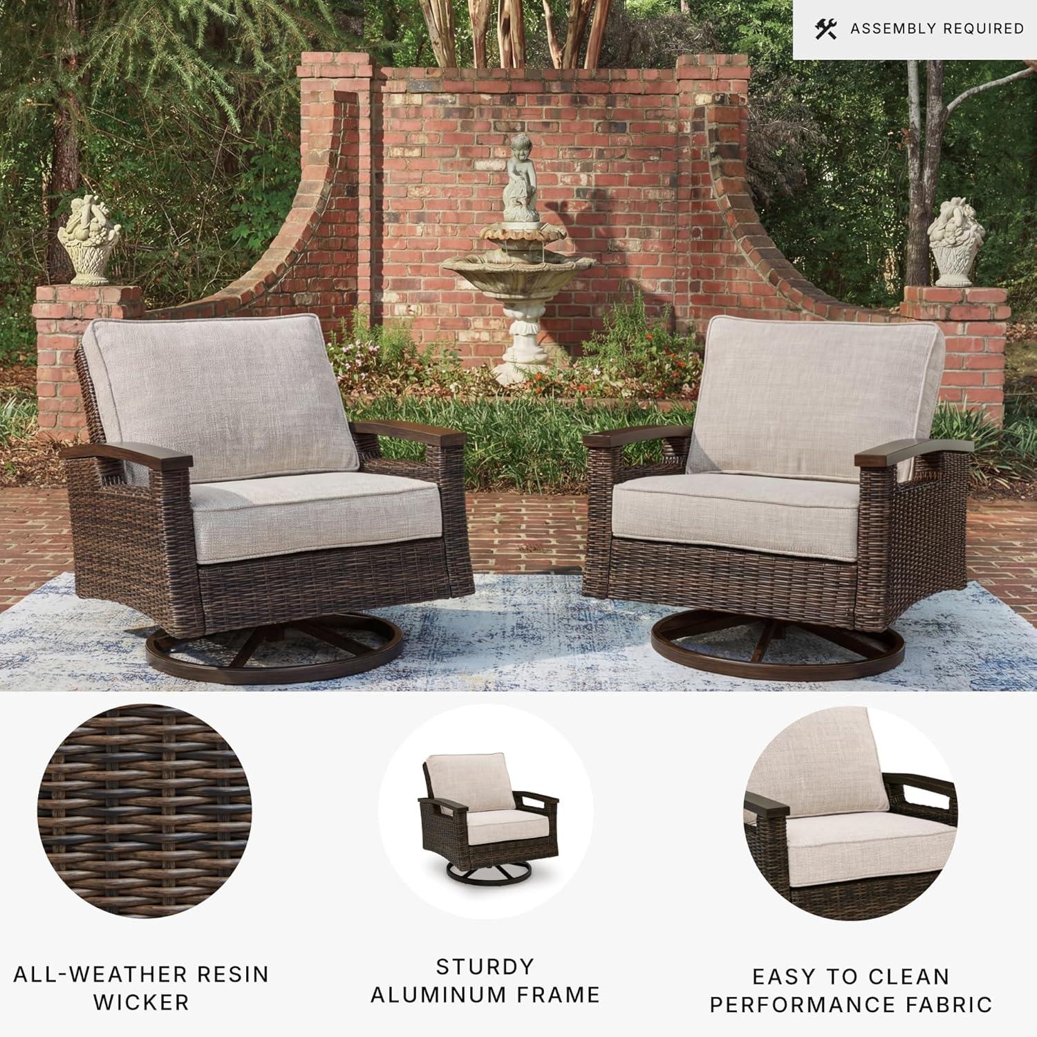 imageSignature Design by Ashley Drakes Beach Outdoor Lounge Chair Resin Wicker Aluminum Frame 360Degree Swivel Rocker Comfort for Patio Deck Entertaining