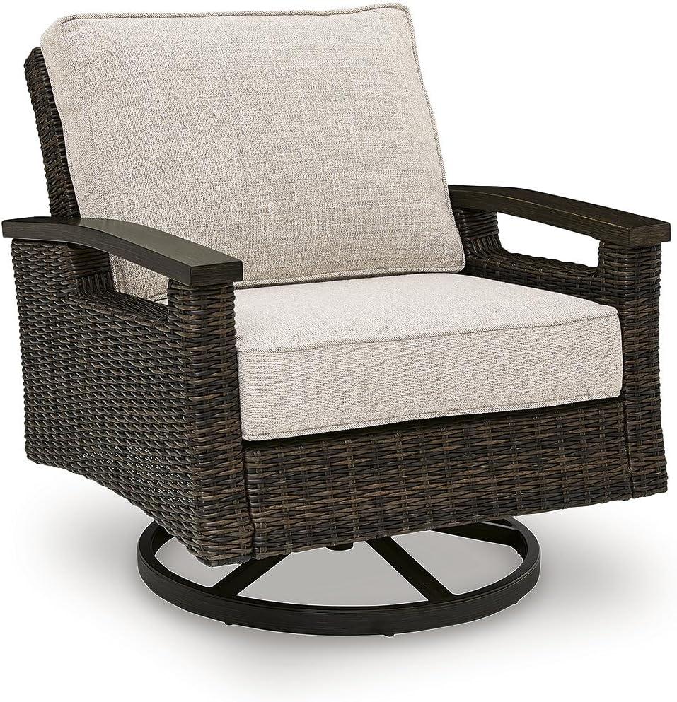 imageSignature Design by Ashley Drakes Beach Outdoor Lounge Chair Resin Wicker Aluminum Frame 360Degree Swivel Rocker Comfort for Patio Deck Entertaining