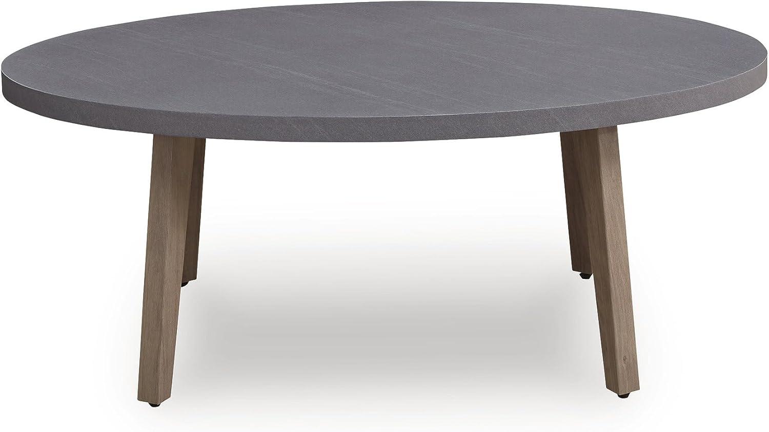 imageSignature Design by Ashley Francis Beach Outdoor Coffee Table WoodLook Aluminum Frame with StoneLook Top WeatherReady Outside Patio Table for Deck or Poolside 48 W x 30 D x 18 H
