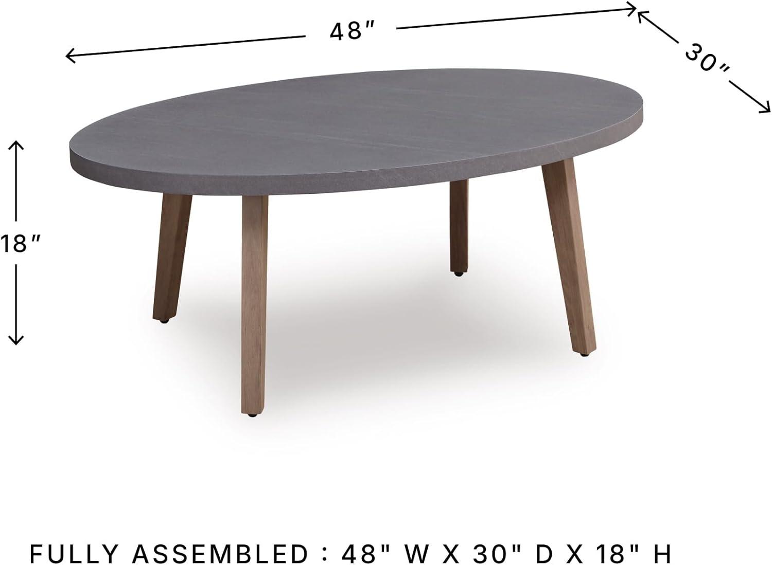 imageSignature Design by Ashley Francis Beach Outdoor Coffee Table WoodLook Aluminum Frame with StoneLook Top WeatherReady Outside Patio Table for Deck or Poolside 48 W x 30 D x 18 H