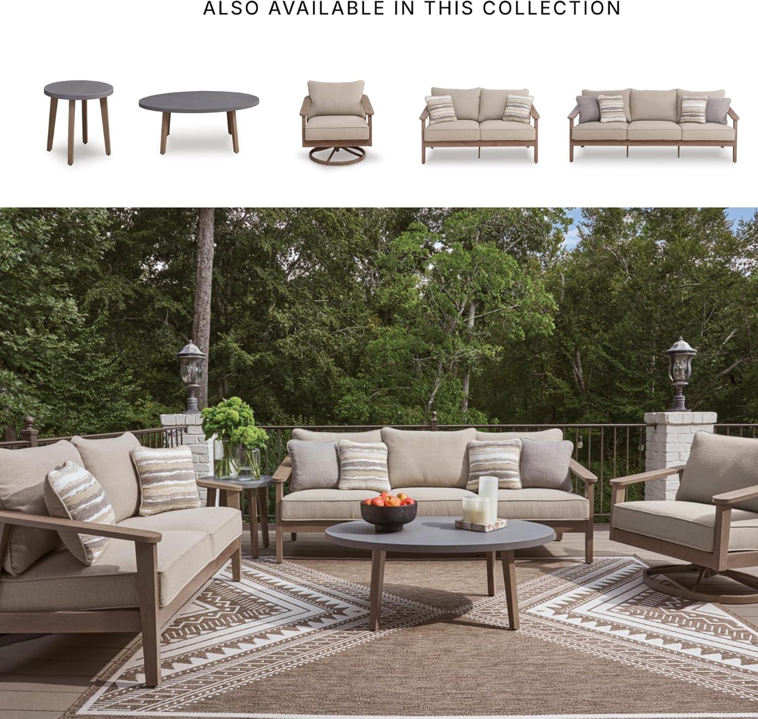 imageSignature Design by Ashley Francis Beach Outdoor Coffee Table WoodLook Aluminum Frame with StoneLook Top WeatherReady Outside Patio Table for Deck or Poolside 48 W x 30 D x 18 H