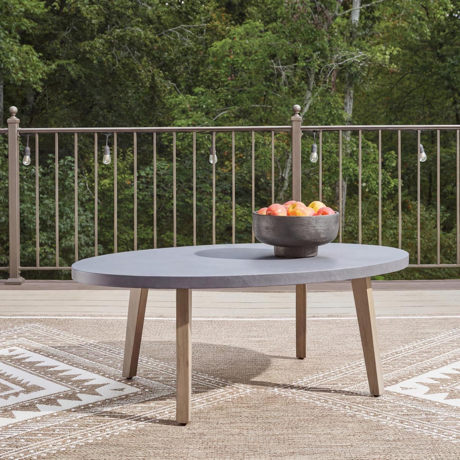 imageSignature Design by Ashley Francis Beach Outdoor Coffee Table WoodLook Aluminum Frame with StoneLook Top WeatherReady Outside Patio Table for Deck or Poolside 48 W x 30 D x 18 H