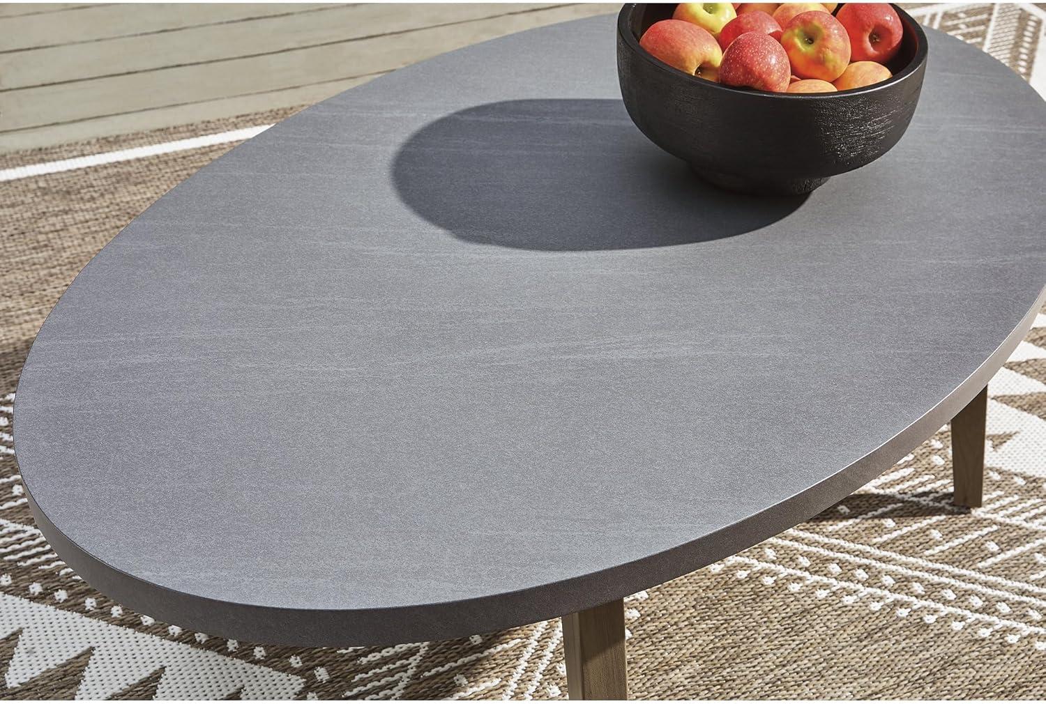 imageSignature Design by Ashley Francis Beach Outdoor Coffee Table WoodLook Aluminum Frame with StoneLook Top WeatherReady Outside Patio Table for Deck or Poolside 48 W x 30 D x 18 H