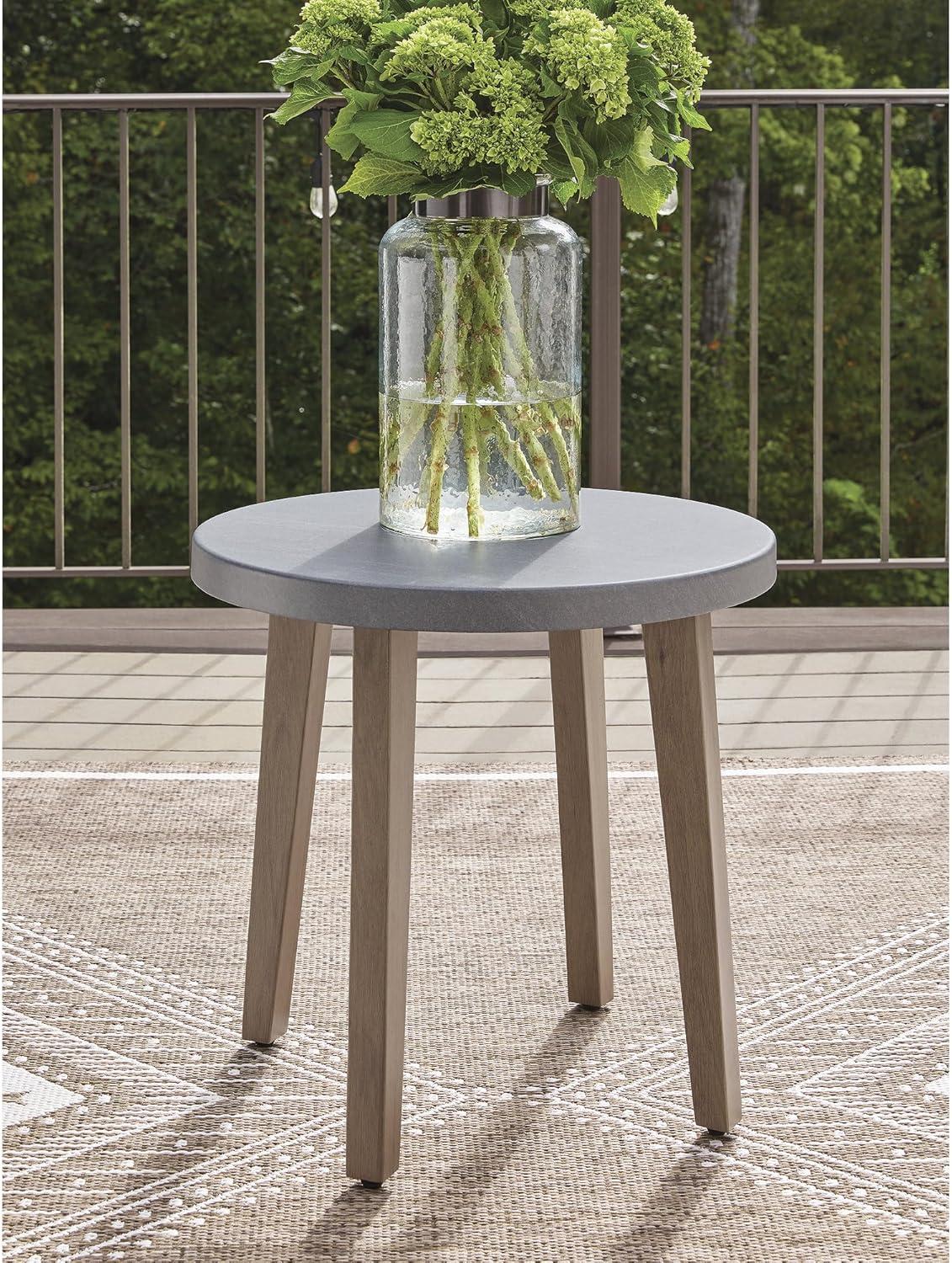 imageSignature Design by Ashley Francis Beach Small Outdoor Table WoodLook Aluminum Frame with StoneLook Top for Outside Patio Deck or Poolside Seating Areas