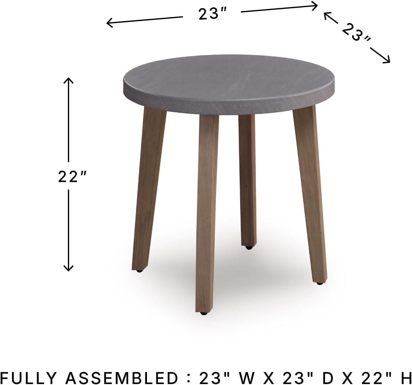 imageSignature Design by Ashley Francis Beach Small Outdoor Table WoodLook Aluminum Frame with StoneLook Top for Outside Patio Deck or Poolside Seating Areas