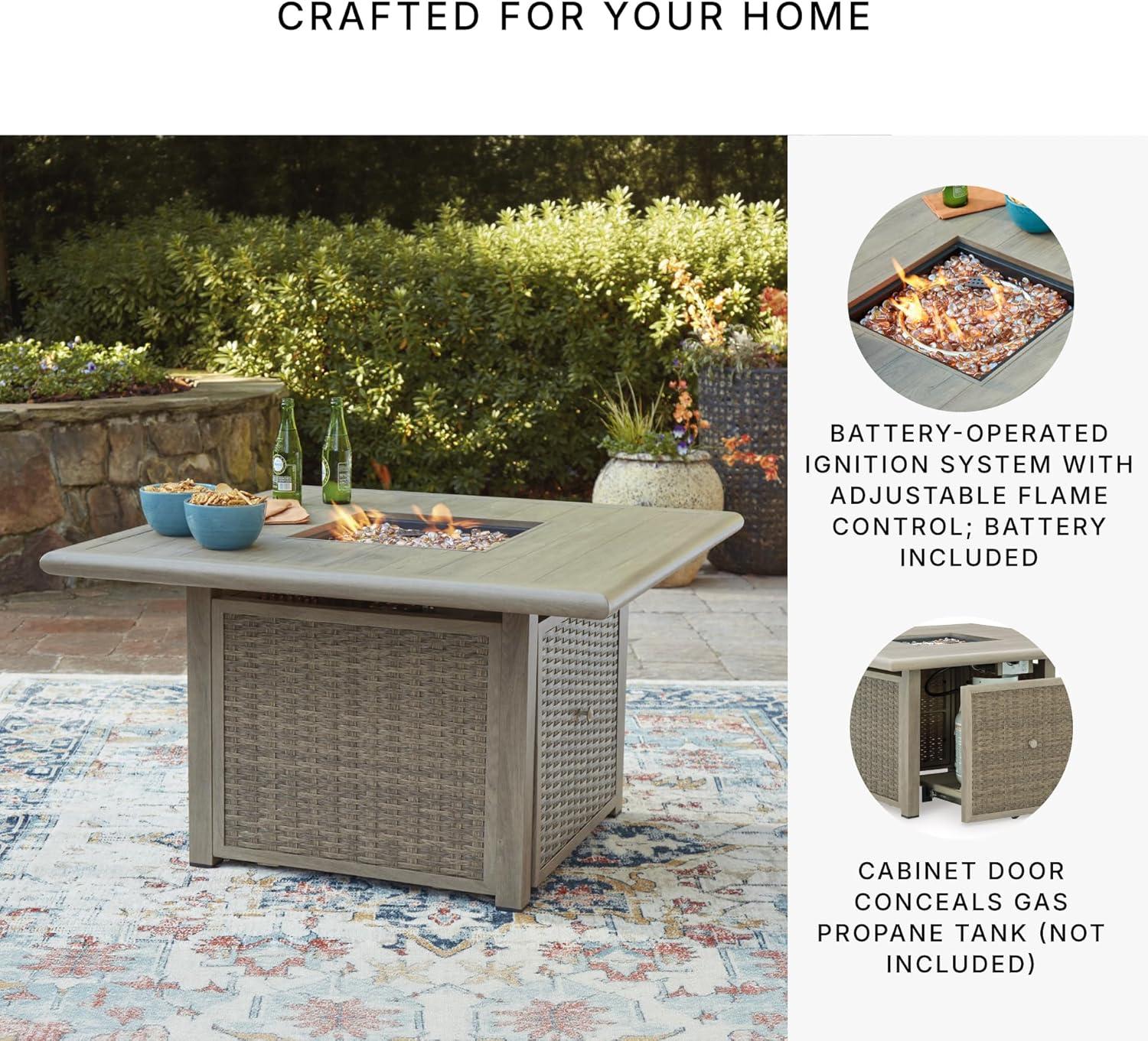 imageSignature Design by Ashley Haven Retreat Casual Weather Resistant Outdoor Fire Pit Table with 50000 BTU Burner Beige