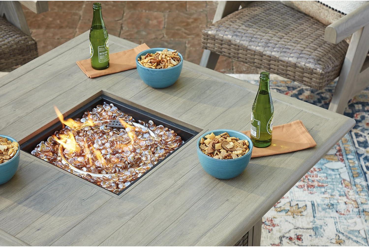 imageSignature Design by Ashley Haven Retreat Casual Weather Resistant Outdoor Fire Pit Table with 50000 BTU Burner Beige