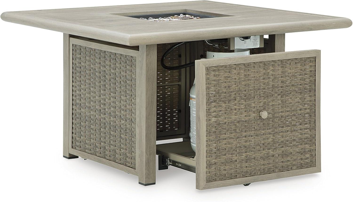 imageSignature Design by Ashley Haven Retreat Casual Weather Resistant Outdoor Fire Pit Table with 50000 BTU Burner Beige