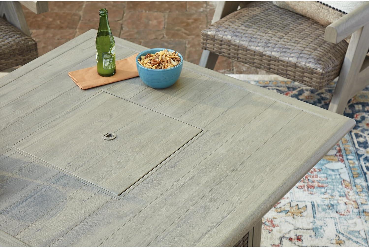 imageSignature Design by Ashley Haven Retreat Casual Weather Resistant Outdoor Fire Pit Table with 50000 BTU Burner Beige