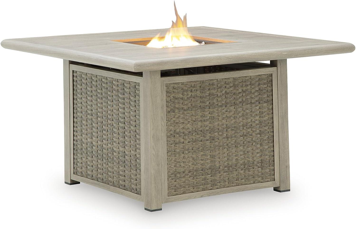imageSignature Design by Ashley Haven Retreat Casual Weather Resistant Outdoor Fire Pit Table with 50000 BTU Burner Beige