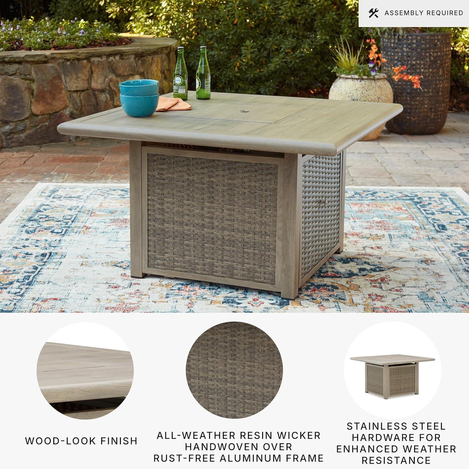 imageSignature Design by Ashley Haven Retreat Casual Weather Resistant Outdoor Fire Pit Table with 50000 BTU Burner Beige