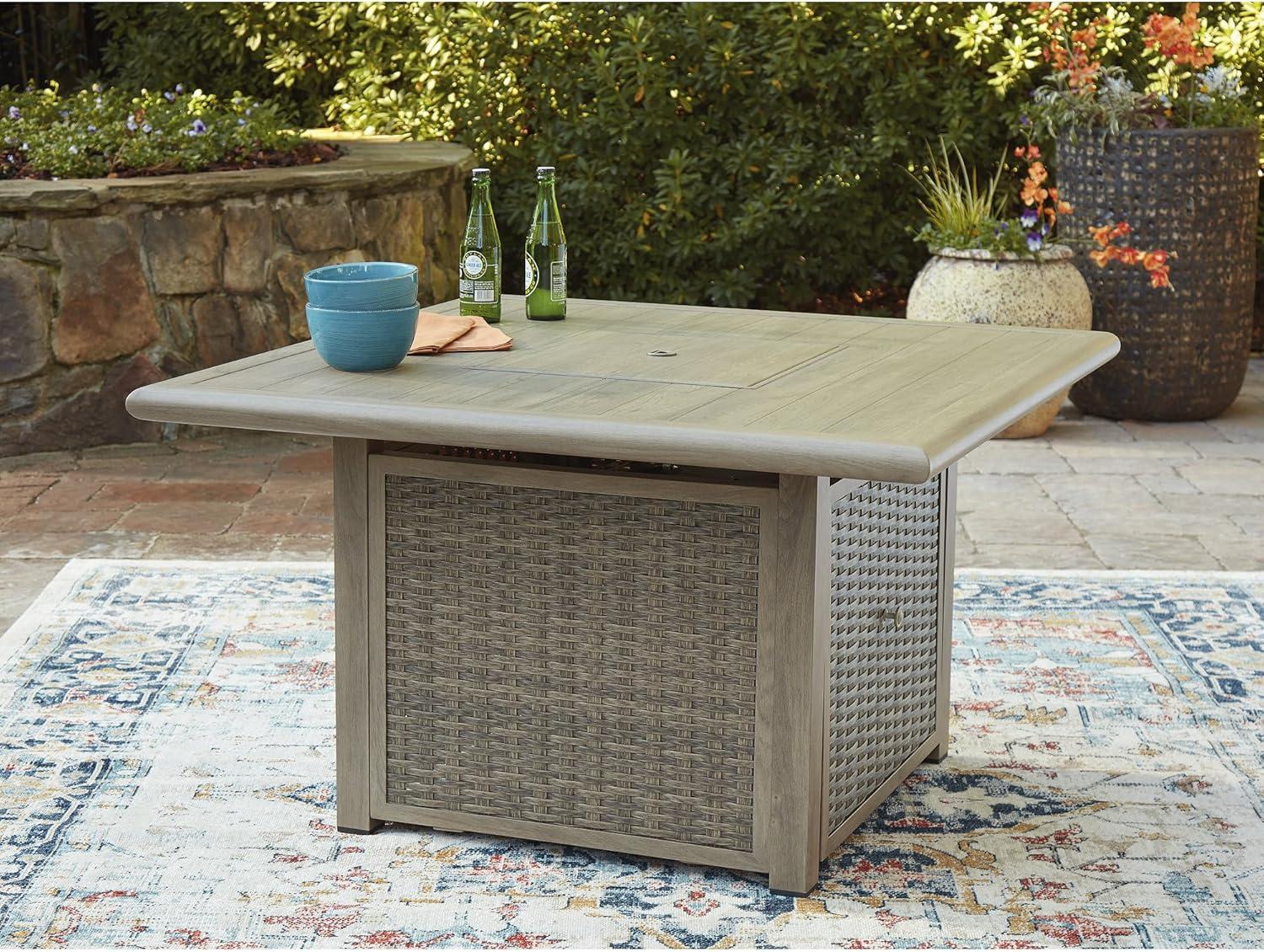 imageSignature Design by Ashley Haven Retreat Casual Weather Resistant Outdoor Fire Pit Table with 50000 BTU Burner Beige