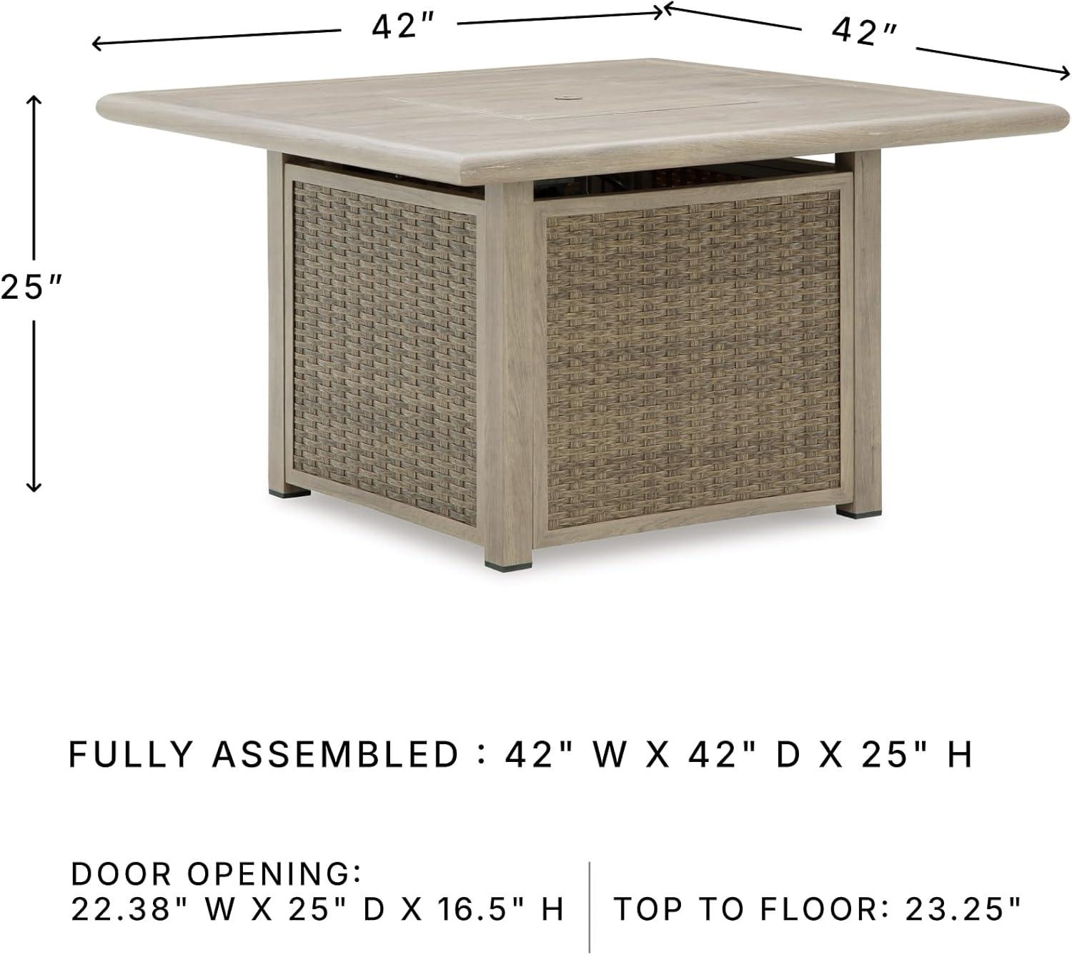 imageSignature Design by Ashley Haven Retreat Casual Weather Resistant Outdoor Fire Pit Table with 50000 BTU Burner Beige