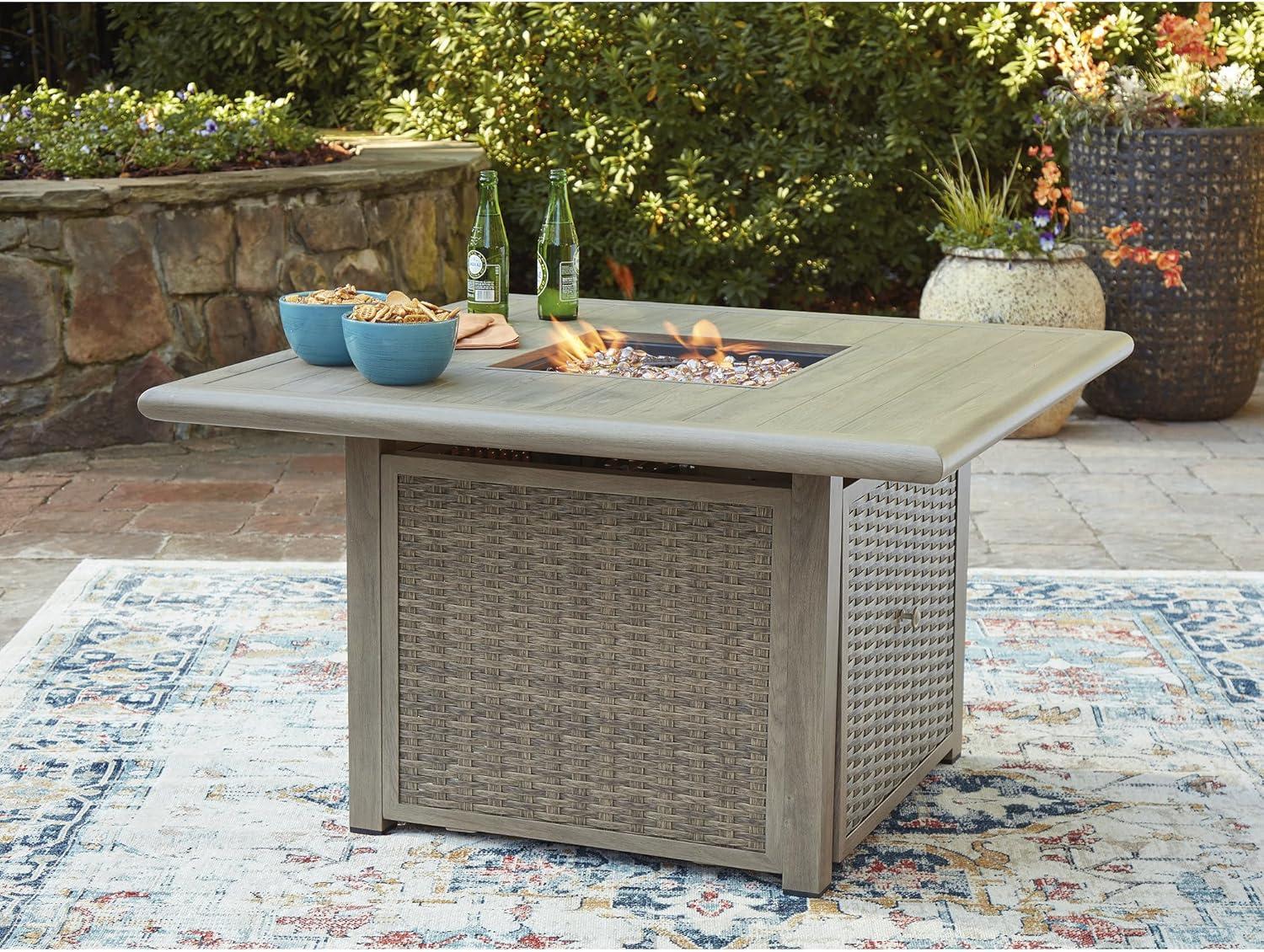 imageSignature Design by Ashley Haven Retreat Casual Weather Resistant Outdoor Fire Pit Table with 50000 BTU Burner Beige