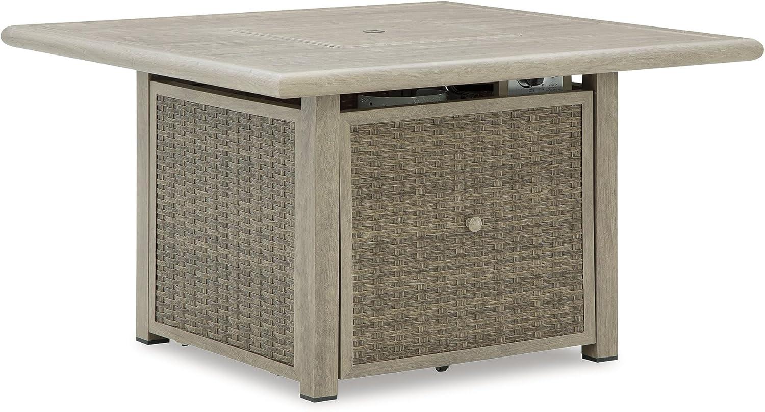 imageSignature Design by Ashley Haven Retreat Casual Weather Resistant Outdoor Fire Pit Table with 50000 BTU Burner Beige