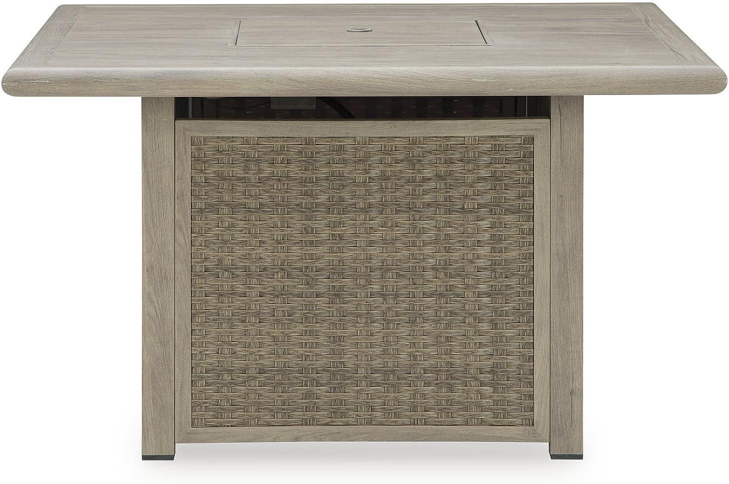 imageSignature Design by Ashley Haven Retreat Casual Weather Resistant Outdoor Fire Pit Table with 50000 BTU Burner Beige