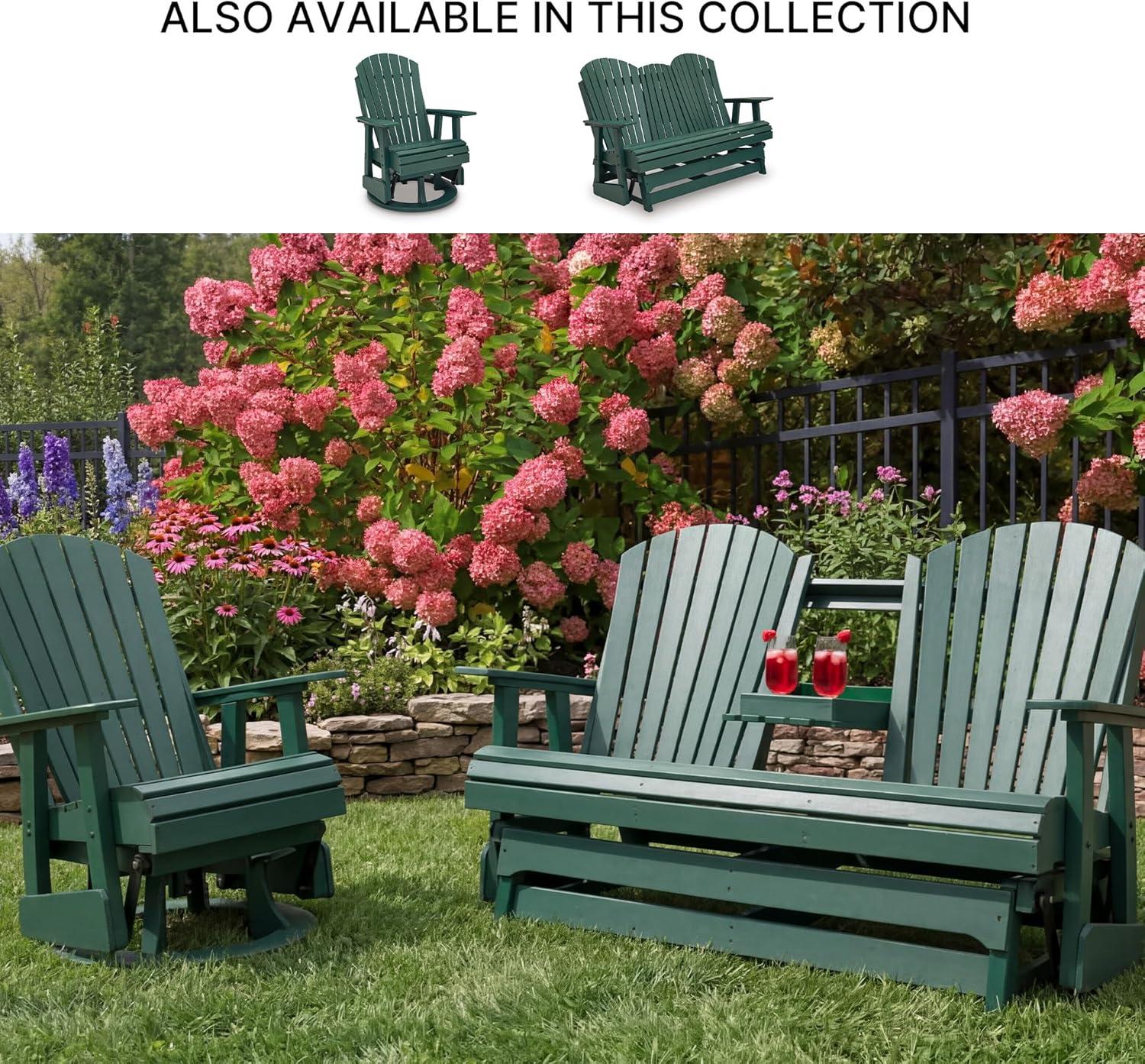 imageSignature Design by Ashley Hyland Wave Outdoor Chair 360Degree Swivel Glider MEGATUFF HDPE AdirondackInspired Lounger Design for Patio and Porch Green