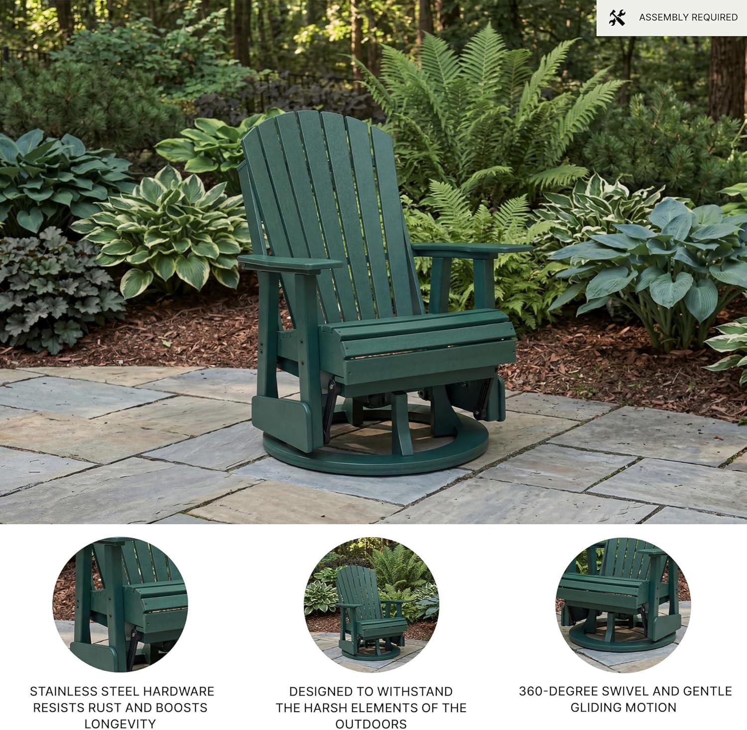 imageSignature Design by Ashley Hyland Wave Outdoor Chair 360Degree Swivel Glider MEGATUFF HDPE AdirondackInspired Lounger Design for Patio and Porch Green