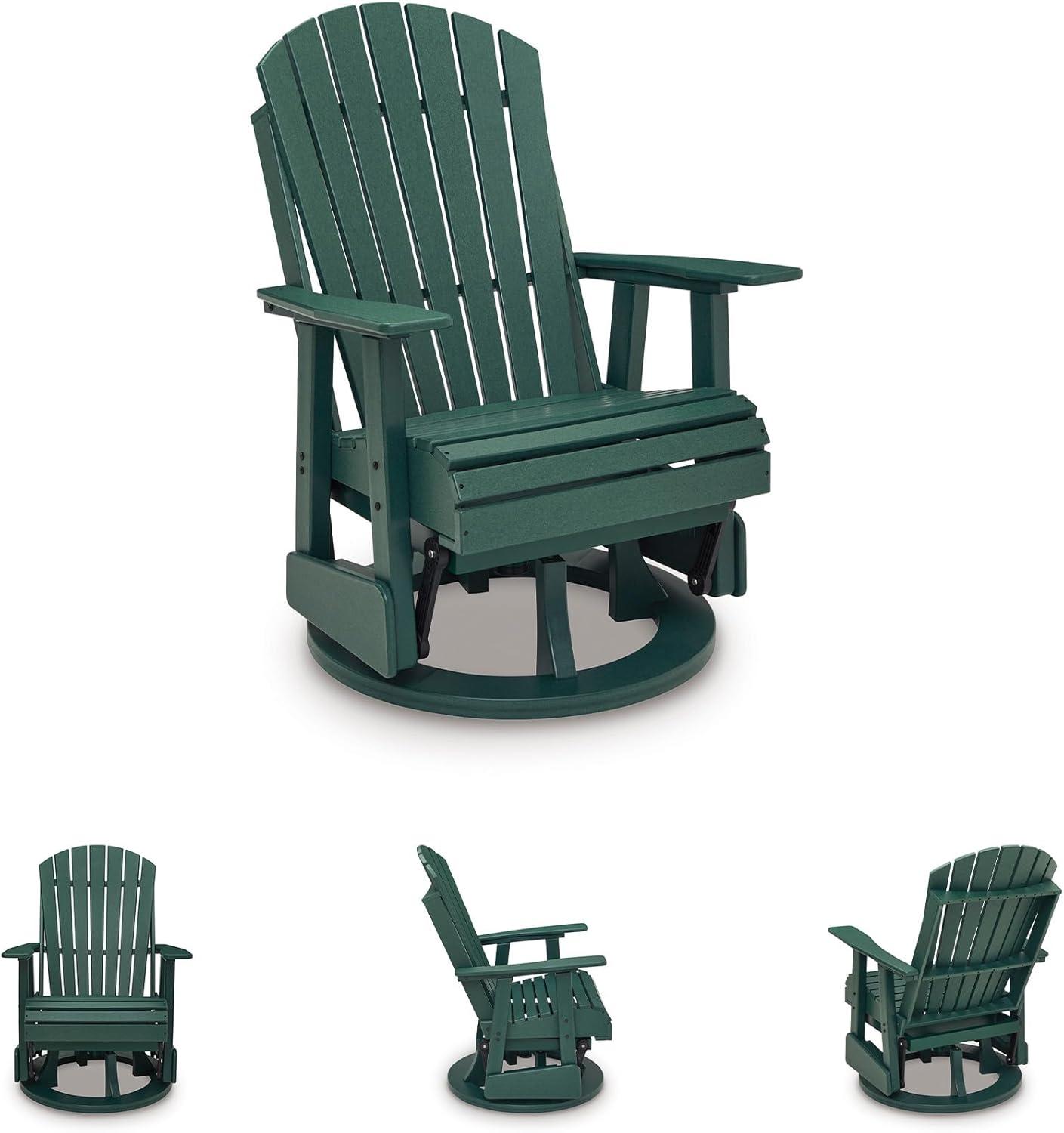 imageSignature Design by Ashley Hyland Wave Outdoor Chair 360Degree Swivel Glider MEGATUFF HDPE AdirondackInspired Lounger Design for Patio and Porch Green
