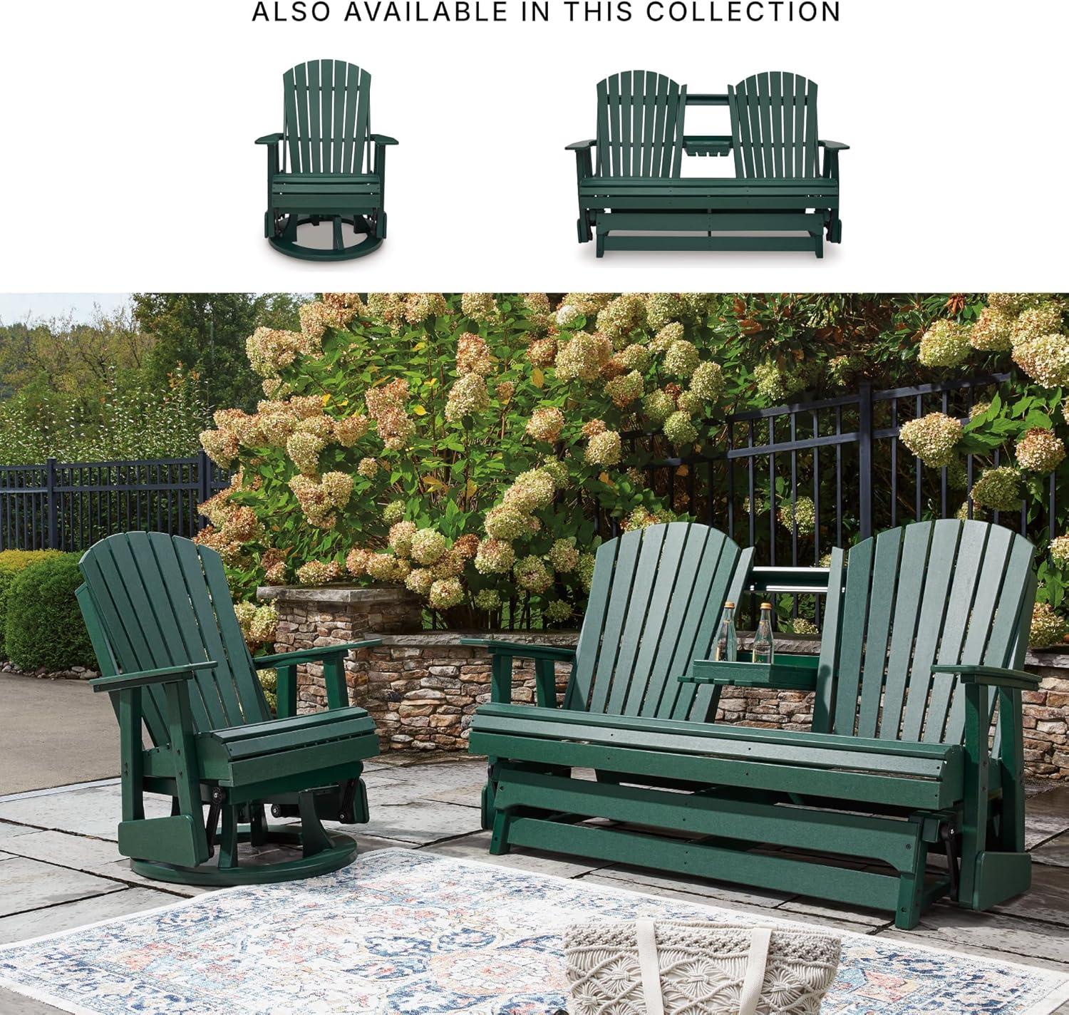 imageSignature Design by Ashley Hyland Wave Outdoor Chair 360Degree Swivel Glider MEGATUFF HDPE AdirondackInspired Lounger Design for Patio and Porch Green