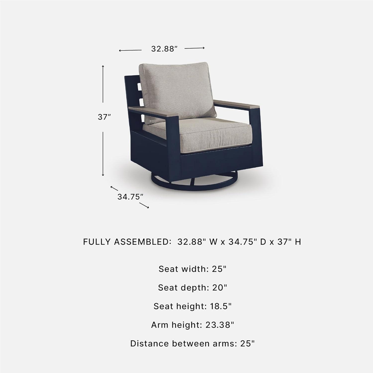 imageSignature Design by Ashley Mabry Shores Outdoor Lounge Chair 360Degree Swivel Glider Nuvella Blue Cushions WoodLook HDPE Arms Patio Deck or Porch