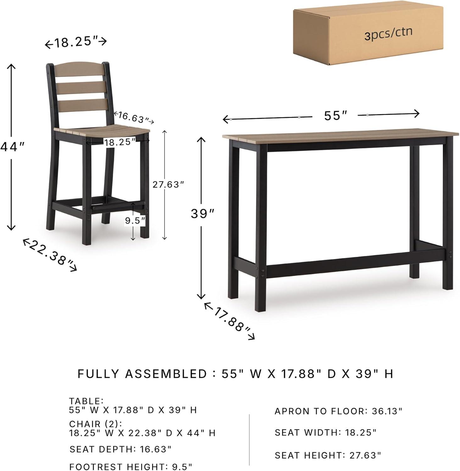 imageSignature Design by Ashley Moondance Contemporary Outdoor Weather Resistant Counter Table and 2 Bar Stools Set of 3 Black amp Light Brown