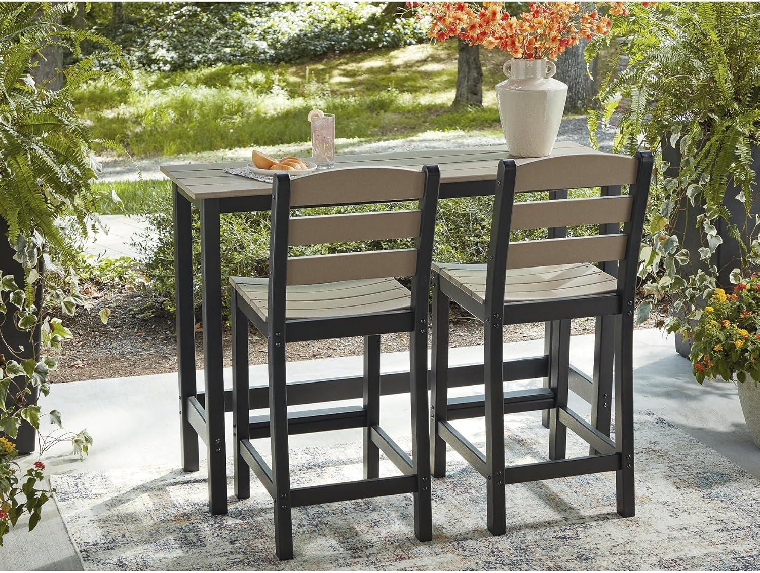 imageSignature Design by Ashley Moondance Contemporary Outdoor Weather Resistant Counter Table and 2 Bar Stools Set of 3 Black amp Light Brown