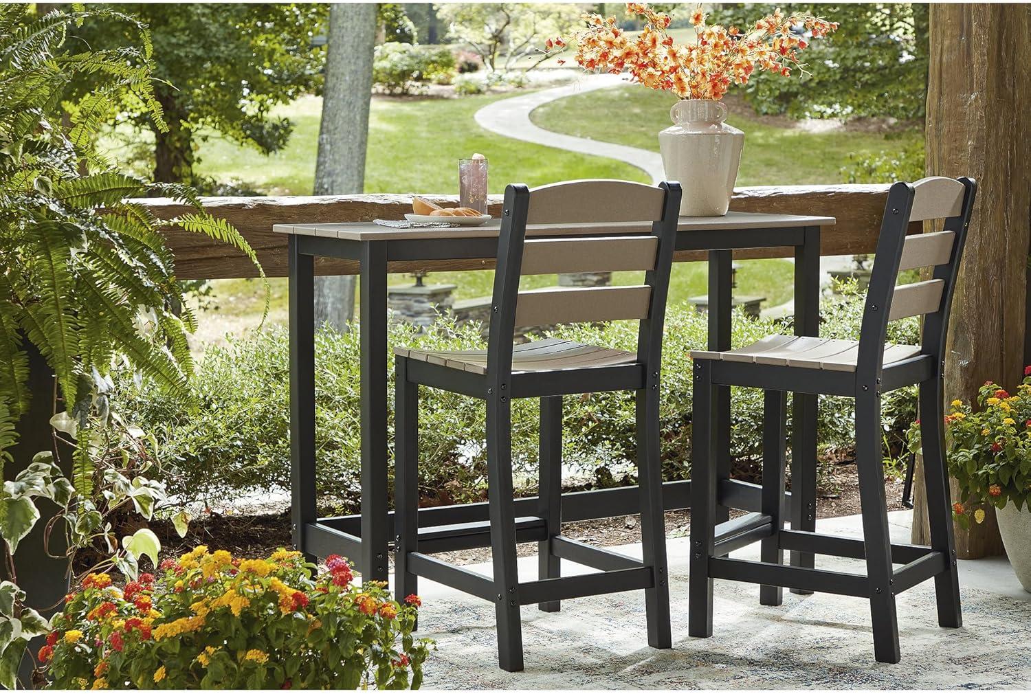 imageSignature Design by Ashley Moondance Contemporary Outdoor Weather Resistant Counter Table and 2 Bar Stools Set of 3 Black amp Light Brown