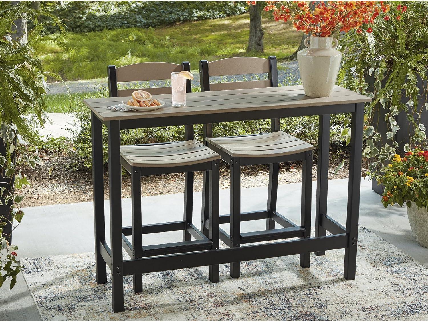 imageSignature Design by Ashley Moondance Contemporary Outdoor Weather Resistant Counter Table and 2 Bar Stools Set of 3 Black amp Light Brown