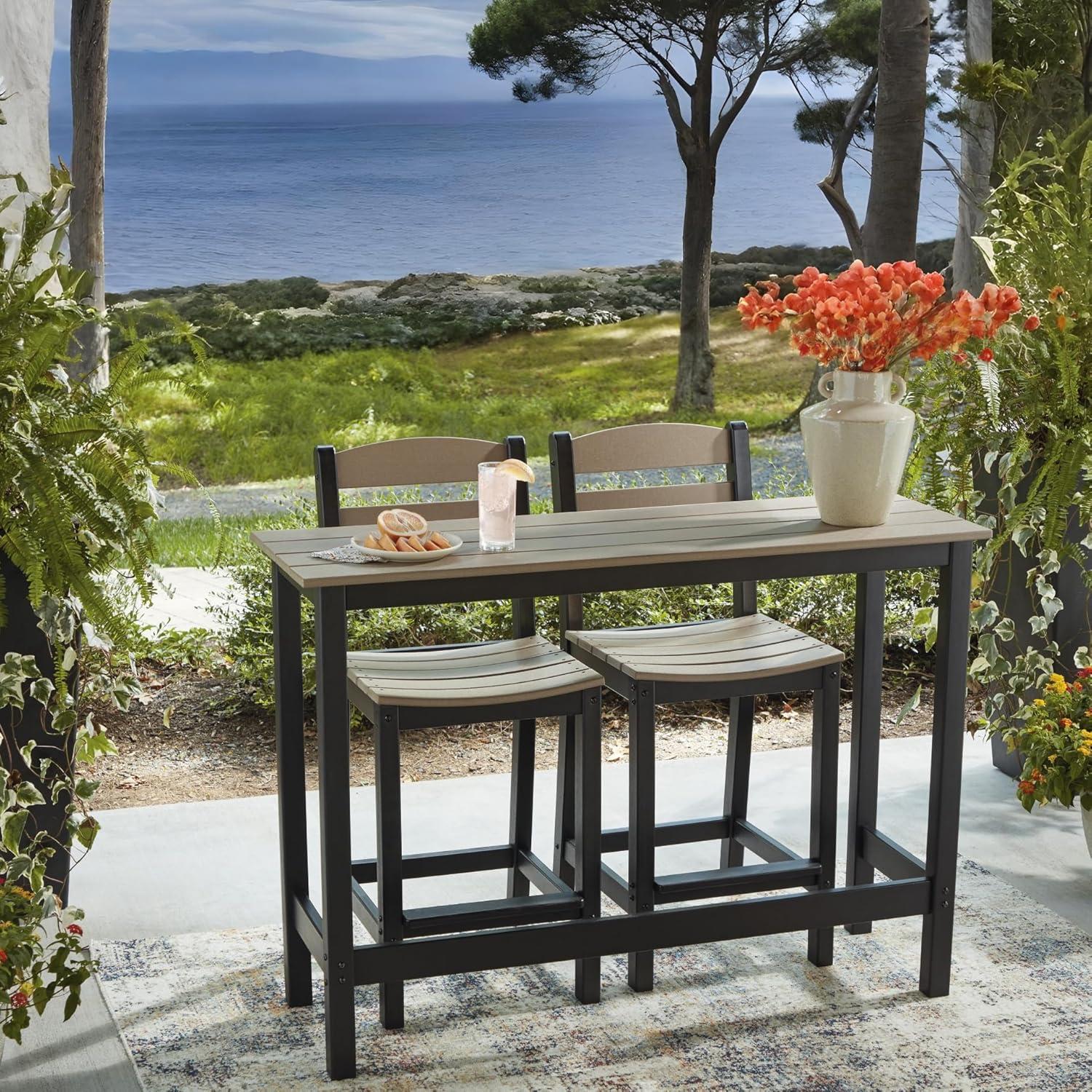 imageSignature Design by Ashley Moondance Contemporary Outdoor Weather Resistant Counter Table and 2 Bar Stools Set of 3 Black amp Light Brown