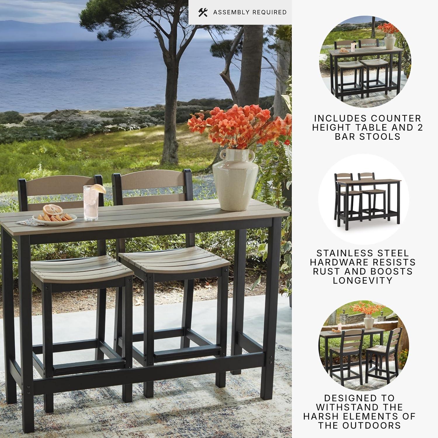 imageSignature Design by Ashley Moondance Contemporary Outdoor Weather Resistant Counter Table and 2 Bar Stools Set of 3 Black amp Light Brown