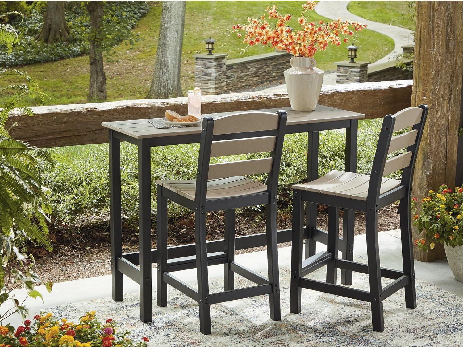 imageSignature Design by Ashley Moondance Contemporary Outdoor Weather Resistant Counter Table and 2 Bar Stools Set of 3 Black amp Light Brown