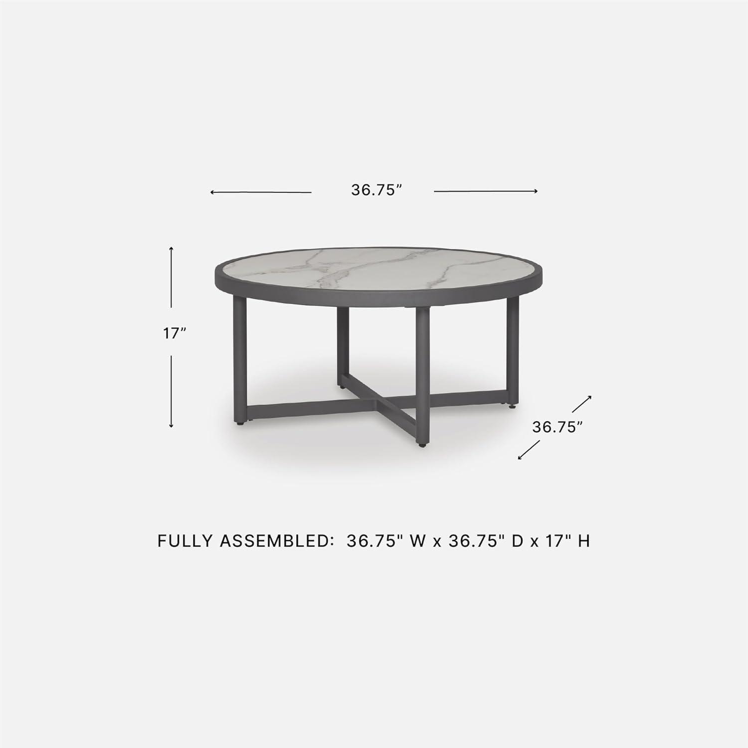 imageSignature Design by Ashley North Island Outdoor Coffee Table Contemporary Patio Table with Marble Look Sintered Stone Top RustResistant Aluminum for Porch or Patio Gray