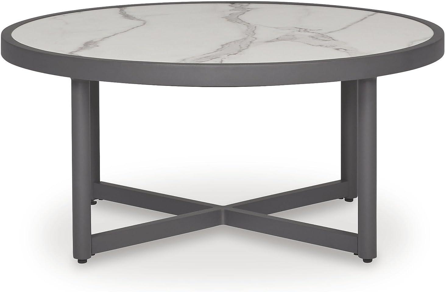 imageSignature Design by Ashley North Island Outdoor Coffee Table Contemporary Patio Table with Marble Look Sintered Stone Top RustResistant Aluminum for Porch or Patio Gray