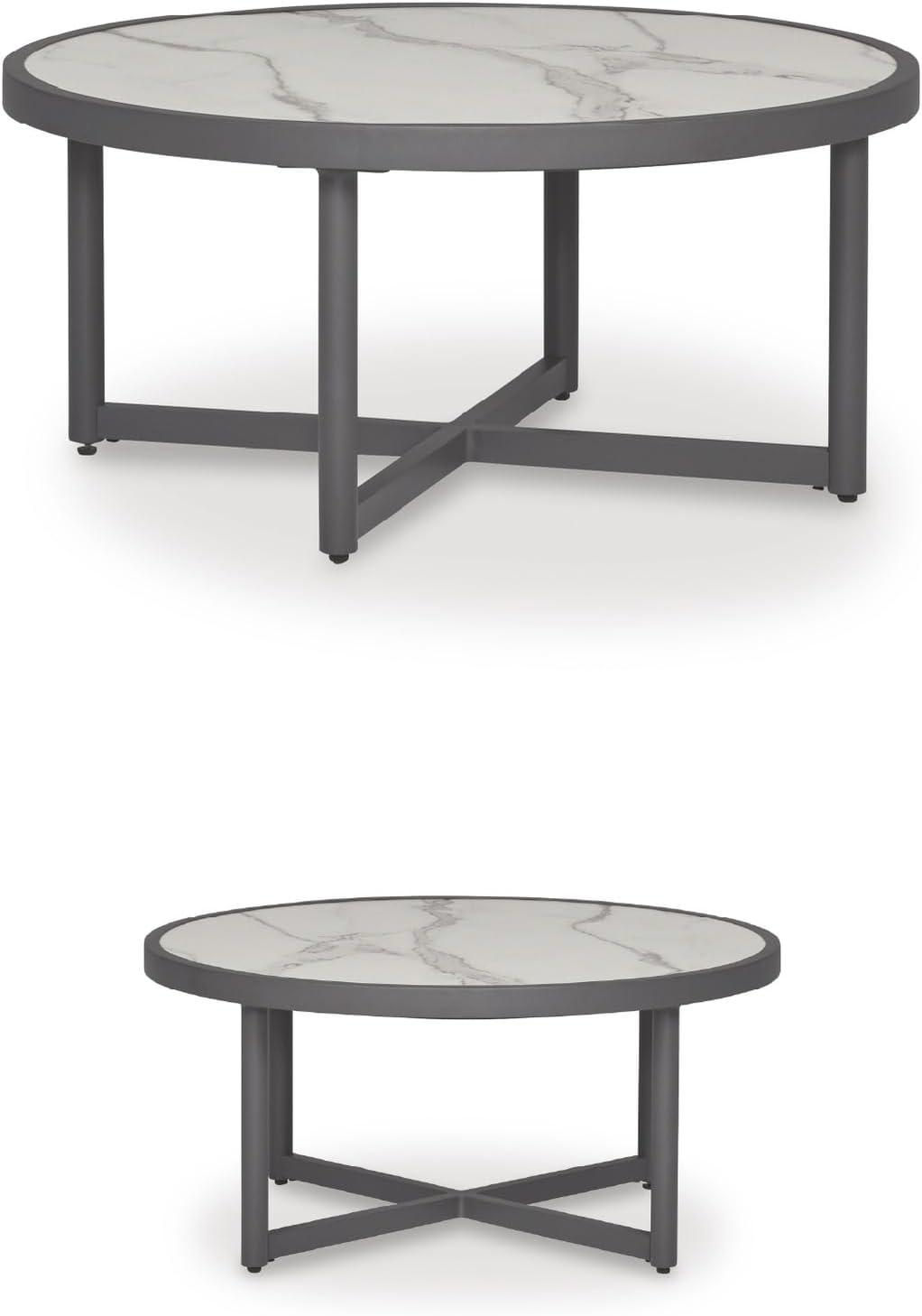 imageSignature Design by Ashley North Island Outdoor Coffee Table Contemporary Patio Table with Marble Look Sintered Stone Top RustResistant Aluminum for Porch or Patio Gray