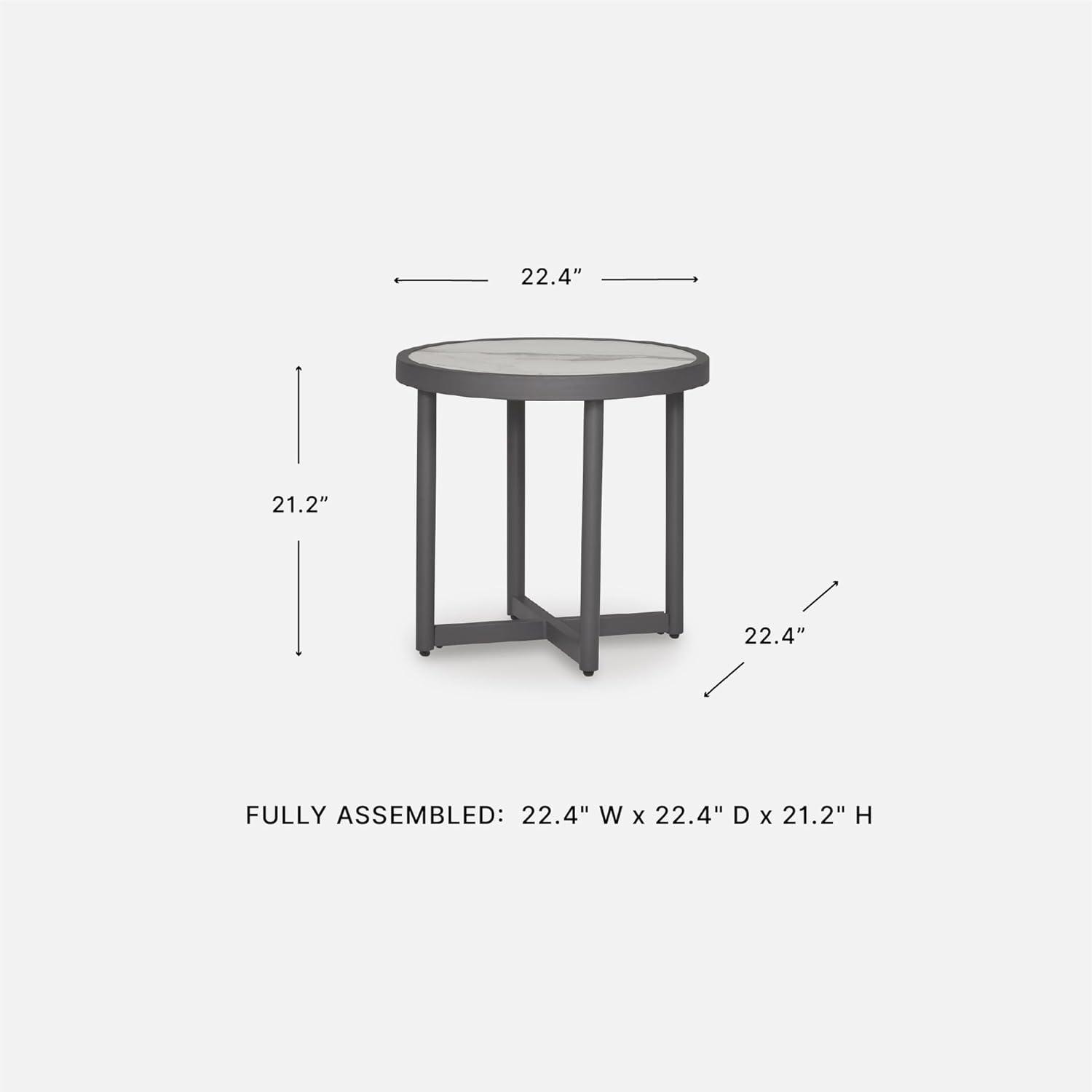 imageSignature Design by Ashley North Island Outdoor Side Table PowderCoated Aluminum MarbleLook Sintered Stone Top for Porch or Patio Seating Accent Gray
