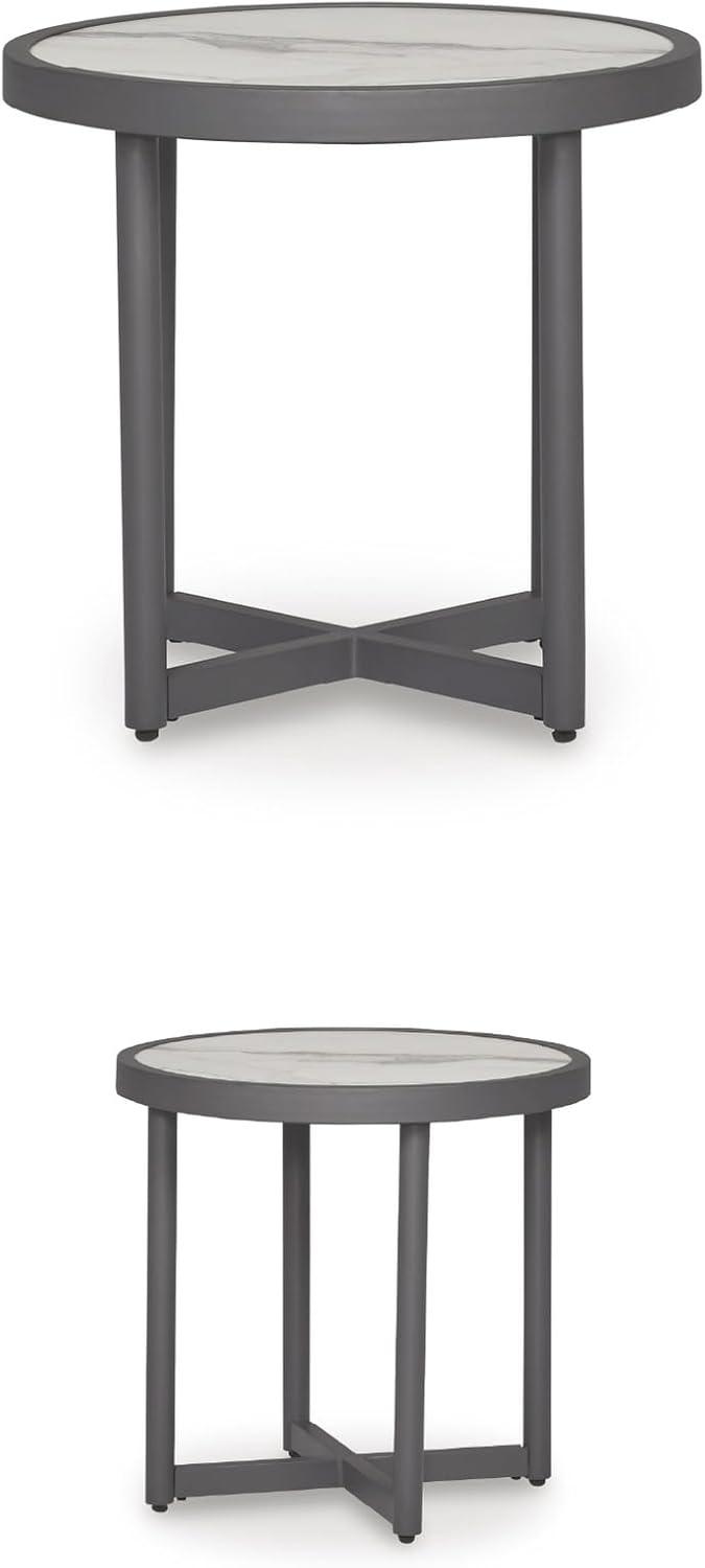 imageSignature Design by Ashley North Island Outdoor Side Table PowderCoated Aluminum MarbleLook Sintered Stone Top for Porch or Patio Seating Accent Gray