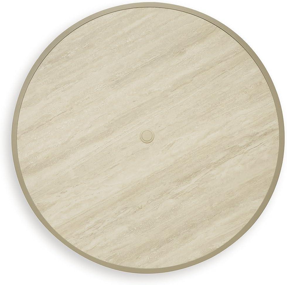 imageSignature Design by Ashley Ocean Park Round Outdoor Dining Table with Sintered Stone Top Rope Wrapped Aluminum Base for Patio Backyard and Poolside Beige