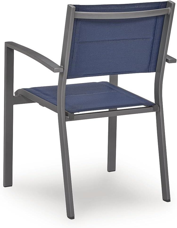 imageSignature Design by Ashley Point Bonita Set of 4 Outdoor Chairs with Padded Sling Seat Stackable Aluminum Lounge Chairs for Patio and Porch Seating Gray Frame with Blue Sling